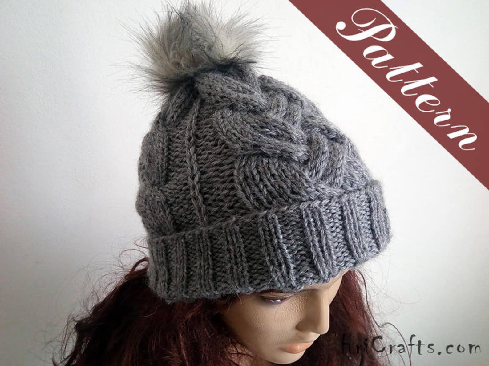 Knitted Cable Hat Pattern, Knit Hat, Knitting Patterns Hats Women Hat ...
