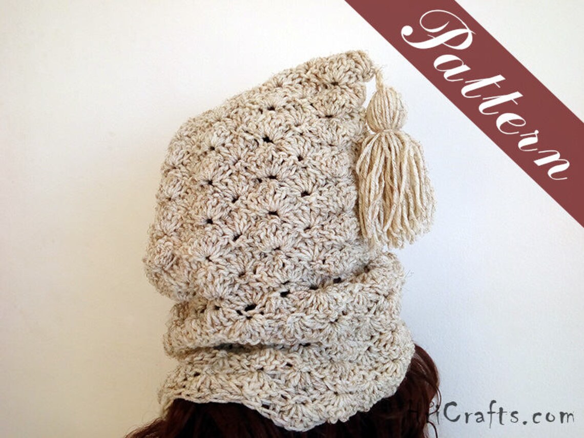 Crochet Pattern Hooded Cowl Crochet Hoodie Pattern Button Neck - Etsy