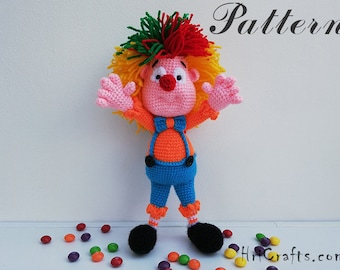 Haakpatroon clown, gehaakte clown, baby speelgoed clown pop, clown gezicht, haak tutorial, haak speelgoed patronen gehaakt speelgoed amigurumi patroon