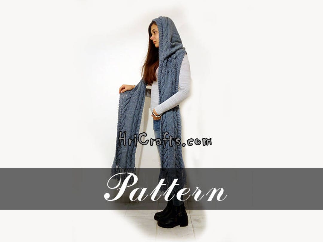 Knitting Pattern Hooded Scarf Digital File Knit Hooded Scarf Pattern ...