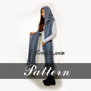 Knitting pattern hooded scarf Digital file knit hooded scarf pattern Hood Shawl Instant download Collar Knit winter scarf Knit wool scarf