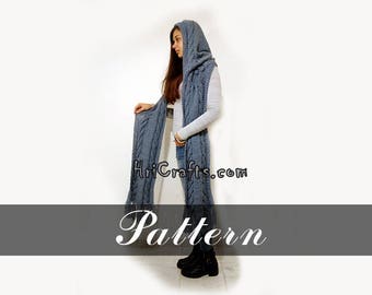 Knitting pattern hooded scarf Digital file knit hooded scarf pattern Hood Shawl Instant download Collar Knit winter scarf Knit wool scarf