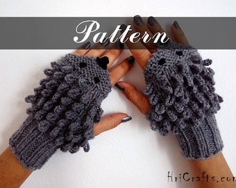 PATRON Guantes de erizo Descarga instantánea PDF Guantes de punto Patrón de guantes sin dedos Manoplas de erizo Guantes de animales de erizo Patrón de erizo