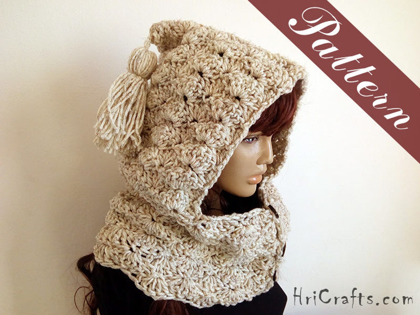 Crochet Pattern Hooded Cowl Crochet Hoodie Pattern Button Neck Warmer ...