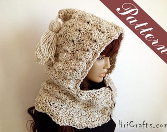 Crochet pattern Hooded Cowl Crochet hoodie pattern Button neck warmer Cowl scarf Crochet cowl pattern Button cowl pattern Hooded neck warmer