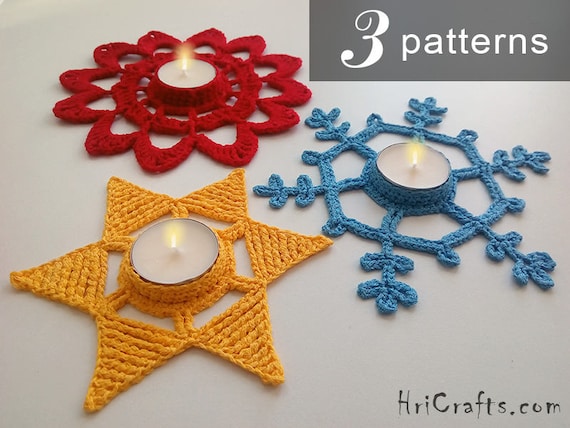 Crochet Christmas pattern, Christmas tea light holder, Snowflake, Sun, Flower, Christmas decoration, Christmas ornament, DIY Christmas gift