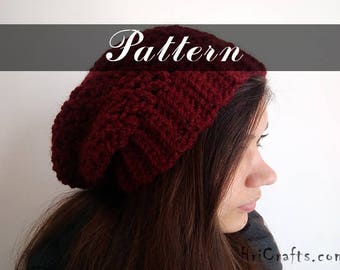 Hat crochet pattern, Slouchy hat pattern, Winter hat, Crochet womens hat Womens Accessories Instant download Slouchy hat Crochet pattern hat