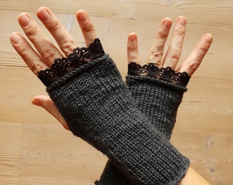 Arm warmers*knitted*wrist warmers*braid*lace*