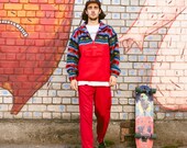 Men Bold Fleece Sweatshirt . Vintage 80s Sweater Rave Jacket Zip Collar Fleece Sweater Boyfriend Wear Mens Smock Jacket . size Large