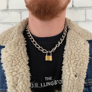 Collier chaîne gros cadenas épais chaîne pour homme fait main chaîne en argent cadenas épais accessoires pour hommes petit ami cadeau pour lui