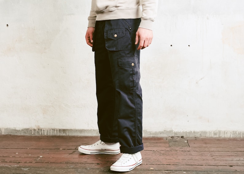 size Large 50 Men/'s Cargo Trousers Tapered Pants Nerd Pants Relaxed Casual Bottoms Work Pants 90s Dark Blue Utility Pants
