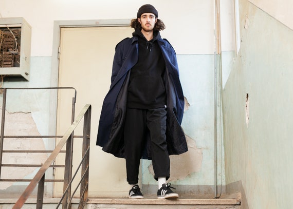 80s Trench Coat . Navy Blue Vintage Trench Coat 19