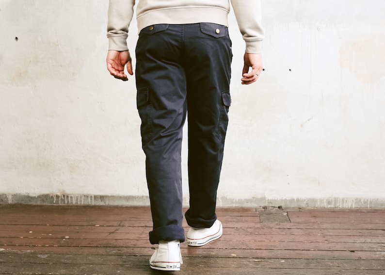 size Large 50 Men/'s Cargo Trousers Tapered Pants Nerd Pants Relaxed Casual Bottoms Work Pants 90s Dark Blue Utility Pants