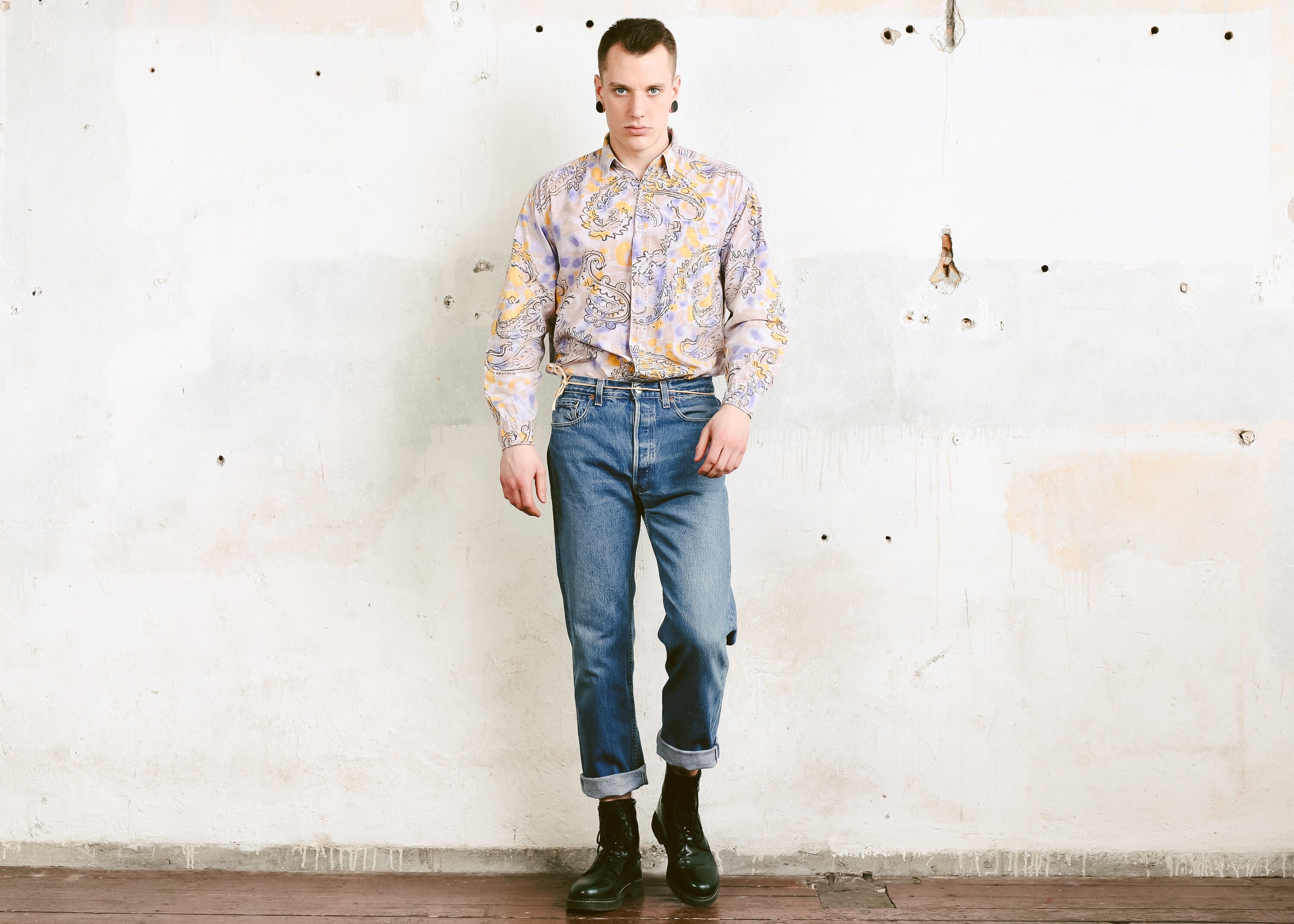 casual long sleeve paisley vintage shirt