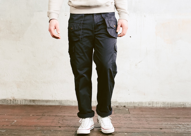 size Large 50 Men/'s Cargo Trousers Tapered Pants Nerd Pants Relaxed Casual Bottoms Work Pants 90s Dark Blue Utility Pants