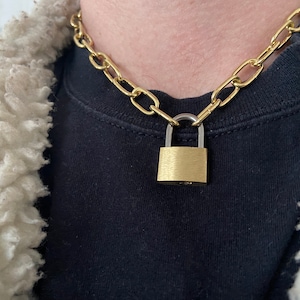 Chain Necklace Chunky Golden Padlock Necklace Chain for Men Thin Golden Chain Handmade Chain Padlock Mens Accessories Boyfriend Gift For Him image 1