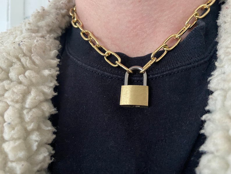 Chain Necklace Chunky Golden Padlock Necklace Chain for Men Thin Golden Chain Handmade Chain Padlock Mens Accessories Boyfriend Gift For Him image 1