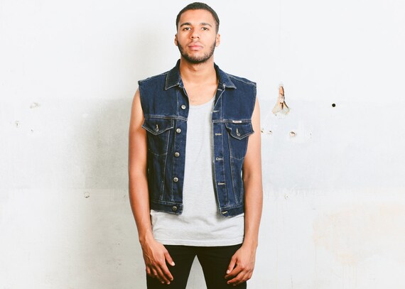 jean jacket sleeveless men's
