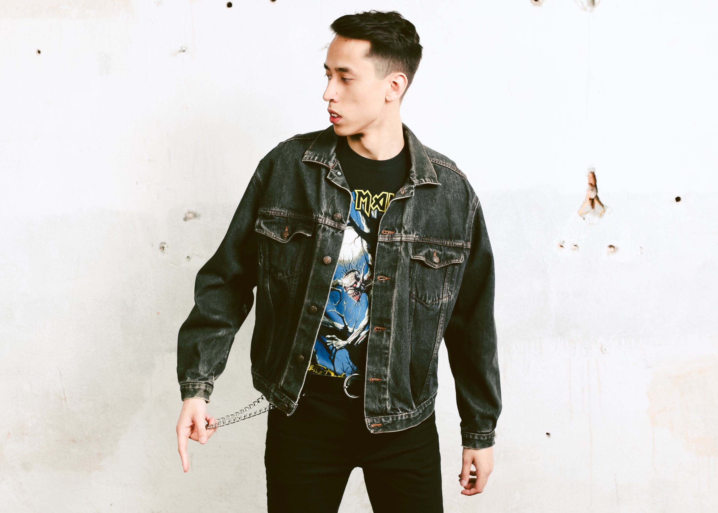 Buy Faded Black Denim Jacket . 90s Men Black Jean Jacket Trucker