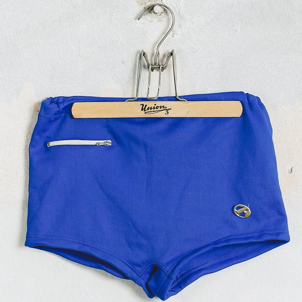 vintage Blue Beach Shorts . 60s 70s Swimwear Men Booty Shorts Beachwear Retro Bathing Suit Swim Trunks For Men Rave Shorts . taille Grande