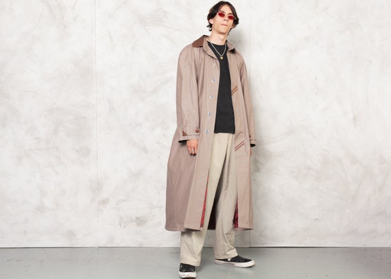 Dark Beige Men's Long Coat Vintage 1990s Men's Mac