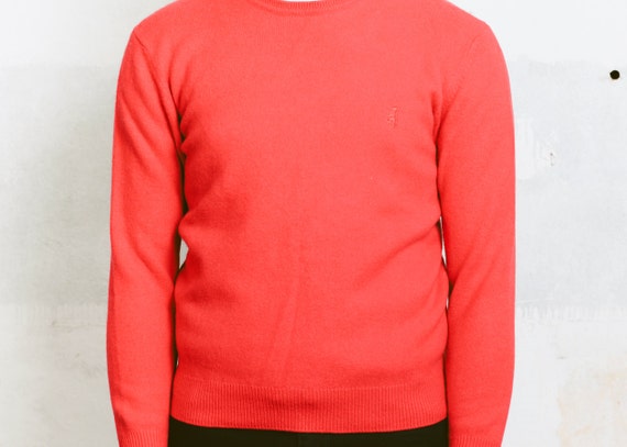 Sweater Large Linea Uomo Made in Italy Burgundy Merino Wool Long