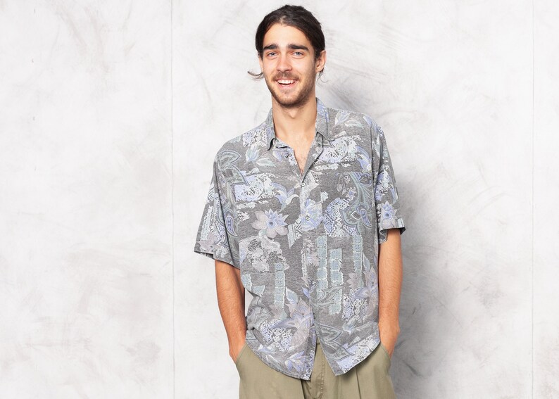 90s Printed Short Sleeve Shirt . 1990s Men 90s Patterned Shirt | Etsy