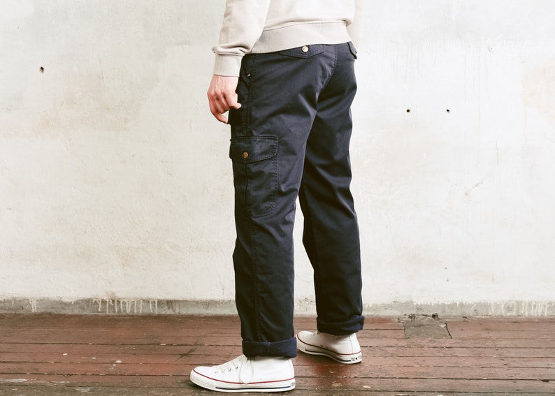size Large 50 Men/'s Cargo Trousers Tapered Pants Nerd Pants Relaxed Casual Bottoms Work Pants 90s Dark Blue Utility Pants