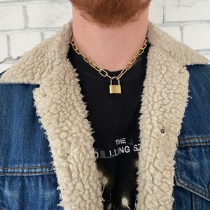 Chain Necklace Chunky Golden Padlock Necklace Chain for Men Thin Golden Chain Handmade Chain Padlock Mens Accessories Boyfriend Gift For Him image 3