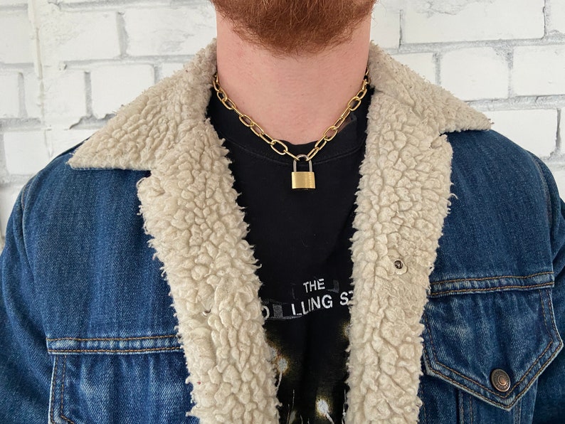 Chain Necklace Chunky Golden Padlock Necklace Chain for Men Thin Golden Chain Handmade Chain Padlock Mens Accessories Boyfriend Gift For Him image 3