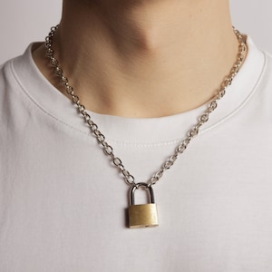 Chain Necklace Chunky curb chain steel padlock chain steel padlock necklace 90s padlock chain unisex padlock necklace