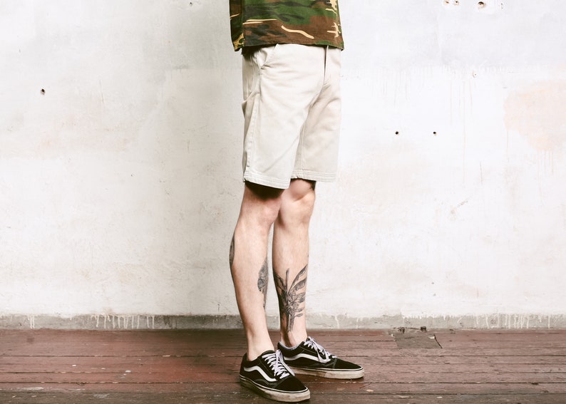 90s Short Pants Beige Summer Shorts Casual 90s Shorts Normcore Boyfriend Wear Safari Clothes Vintage Mens Bermuda Shorts size Medium M