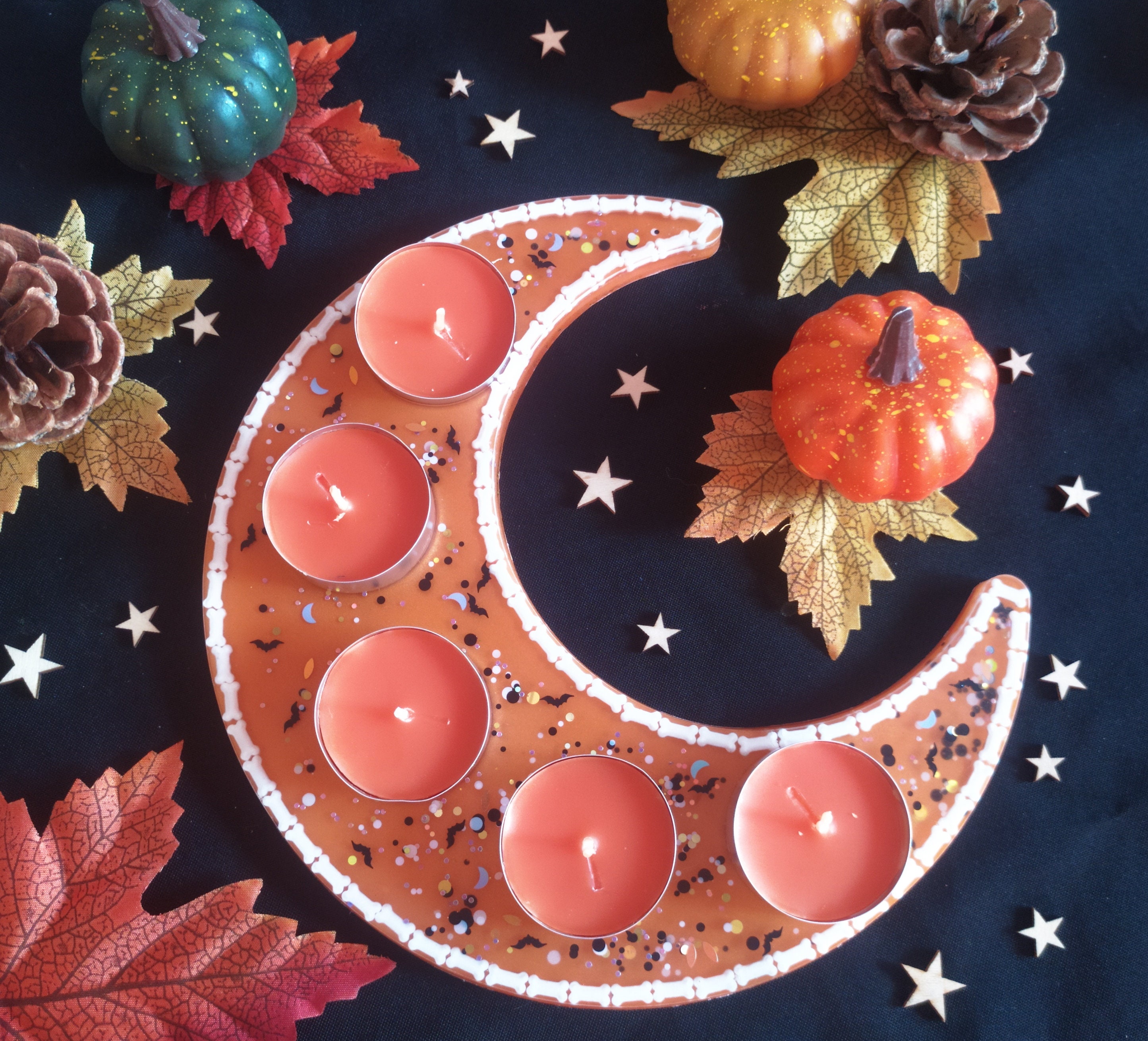 Plateau à Shooters ou Support de Bougies Lune Automne Halloween