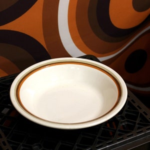 vintage 70&#39;s brown/orange neutral ceramic kitchen bowl | made in the usa retro ceramic low bowl / fruit bowl / catch all / home decor