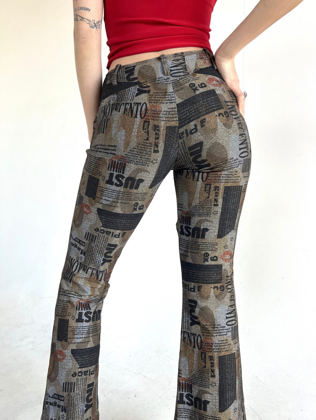 Metallic Newspaper Print Pants Etsy