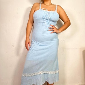 90s power blue maxi dress with lace trim
