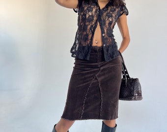 Vintage Brown Midi Skirt - Etsy