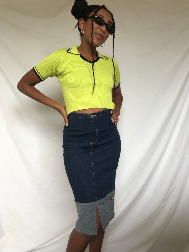 denim pencil skirt with front split