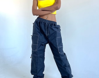 90s Navy Cargo Parachute Pants That Turn Into Jorts - Etsy
