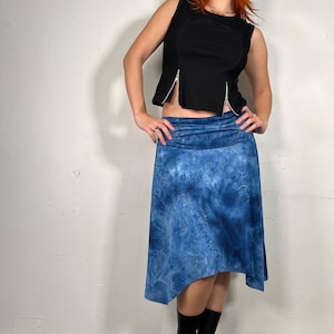 Y2K Metallic Shiny blue 2000s Tie die pixie fairy midi skirt