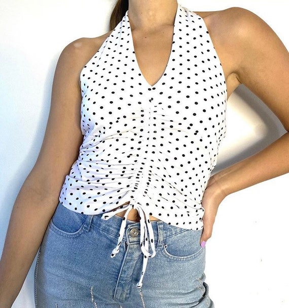 Sexy black and white polka dot halter top!