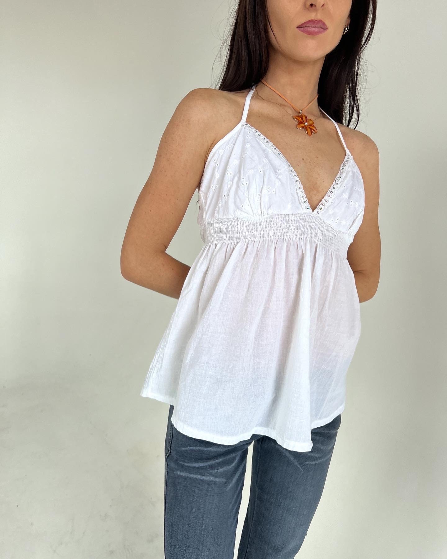 Y2K 2000s White Babydoll Halter Neck Top - Etsy