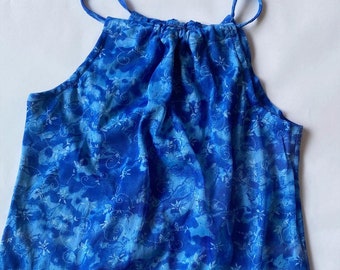 Y2K high neck top Electric blue paisley 2000s