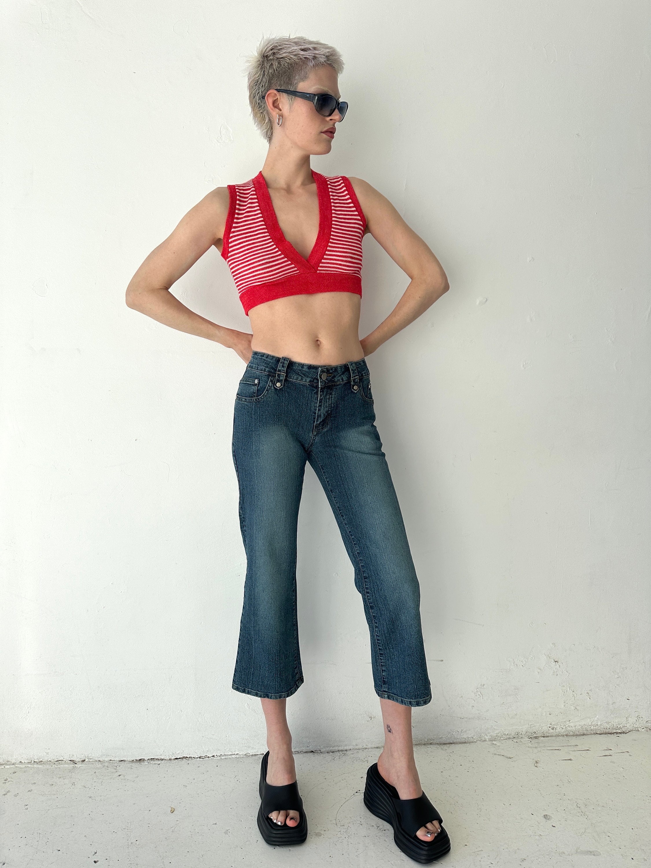 2000s Y2K Low Rise 3/4 Denim Capris - Etsy