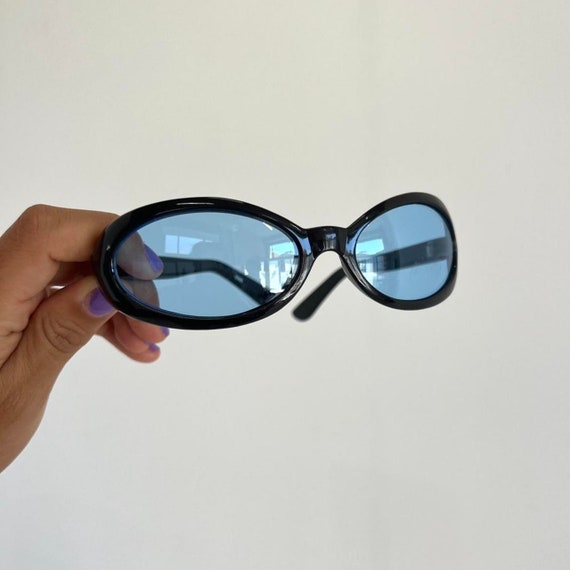 小物   sunglasses 90s y2k Y2K 90s Rave Blue Lense , Black Frame Sun Glasses - Etsy