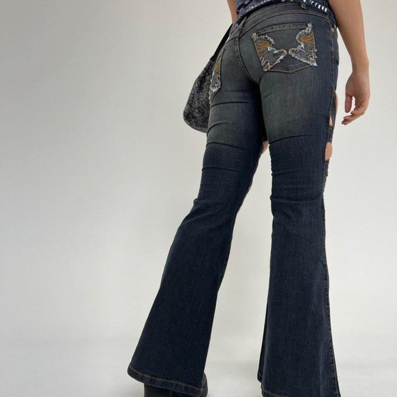 Y2K Deadstock Flare Leg Stretch Denim With Cut Out Jeans - Etsy