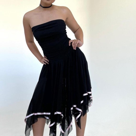 black strapless asymmetrical dress Strapless Asymmetrical Bow Dress