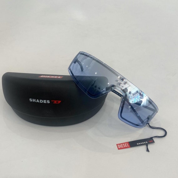 Occhiali da sole blu senza cornice Diesel vintage anni 2000 Y2K
