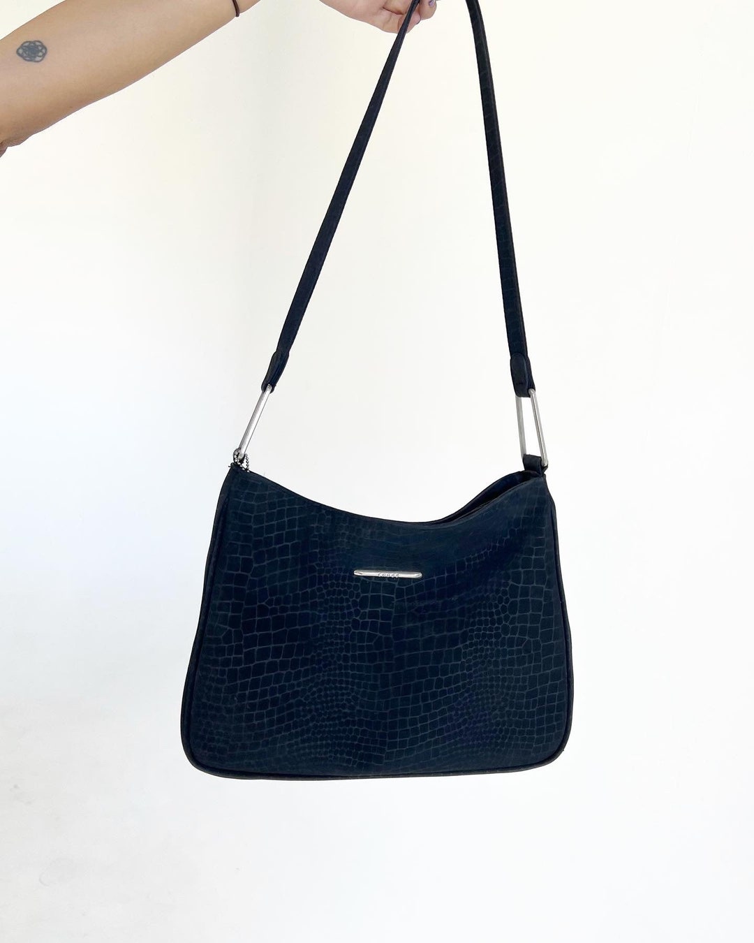 2000s Little Black Bag With Subtle Croc Print Etsy