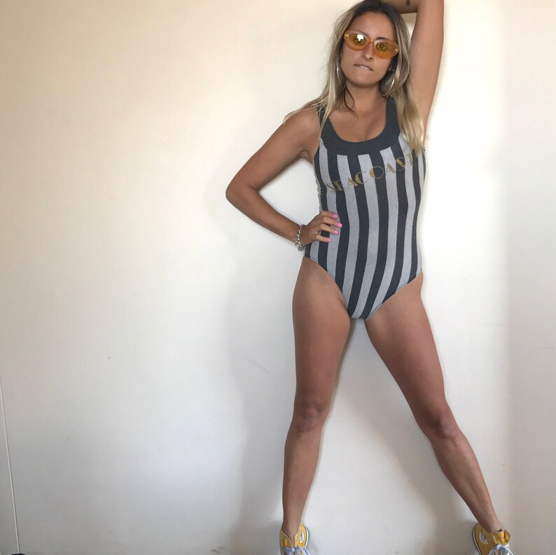 80s 90s Vintage Gray Sporty Full Piece Swimsuit One Piece Etsy
